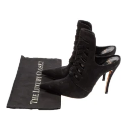 Versace Black Suede Cutout Pointed Toe Mules Size 38 For Women -Versace Official Website luxury women versace used shoes p390176 008