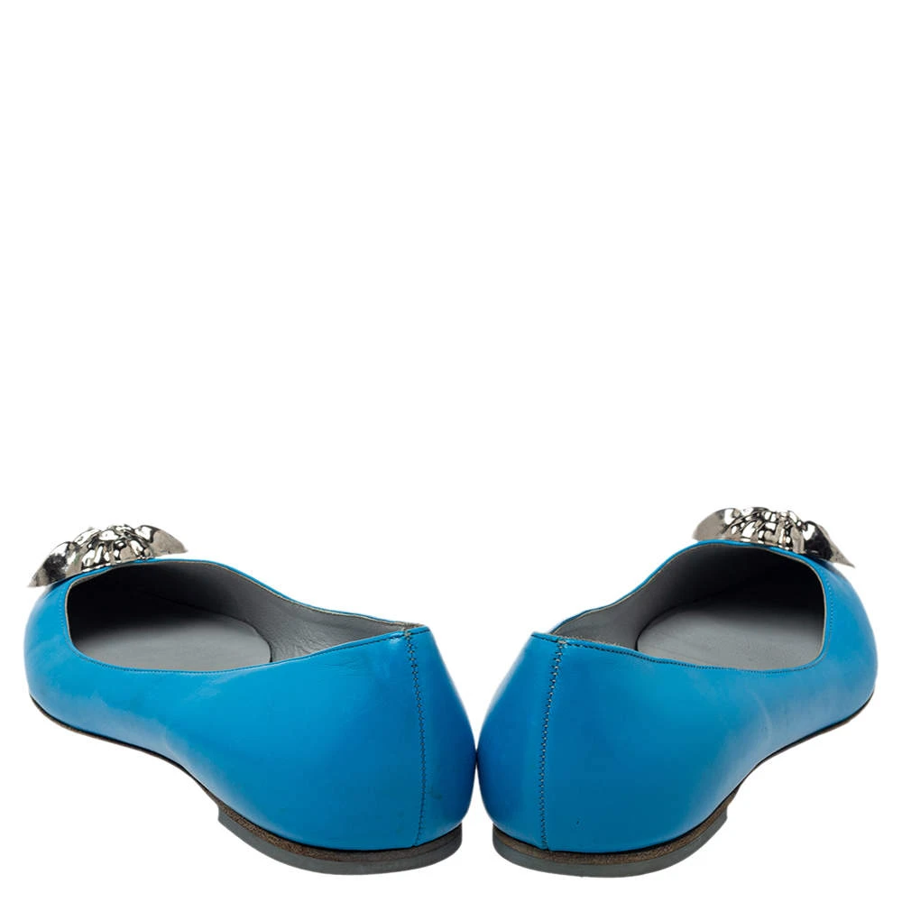 Versace Blue Leather Medusa Pointed Toe Ballet Flats Size 41 For Women 5 Versace Blue Leather Medusa Pointed Toe Ballet Flats Size 41 For Women - Image 5