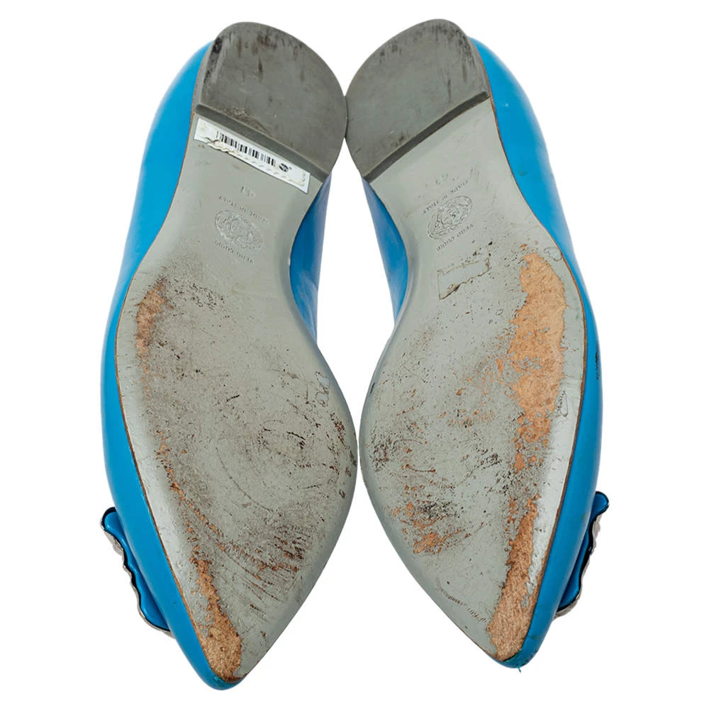 Versace Blue Leather Medusa Pointed Toe Ballet Flats Size 41 For Women 6 Versace Blue Leather Medusa Pointed Toe Ballet Flats Size 41 For Women - Image 6