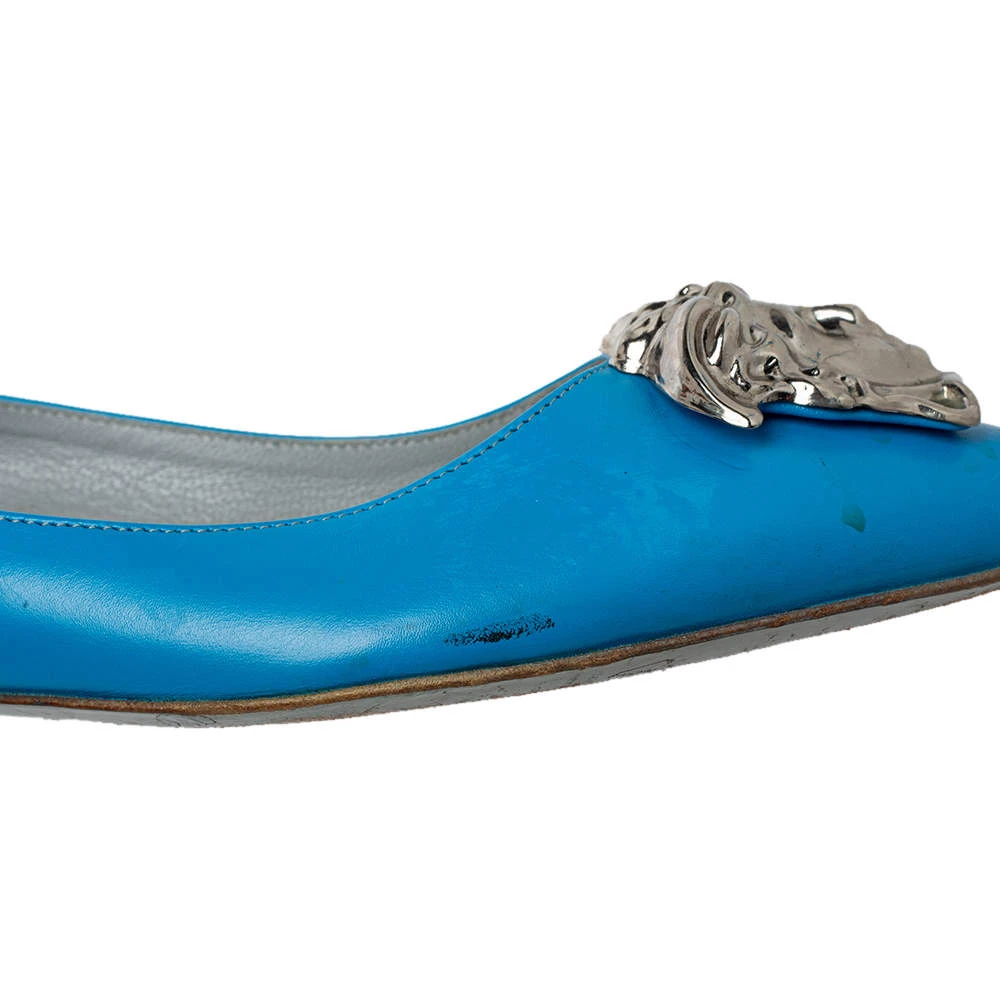 Versace Blue Leather Medusa Pointed Toe Ballet Flats Size 41 For Women 8 Versace Blue Leather Medusa Pointed Toe Ballet Flats Size 41 For Women - Image 8