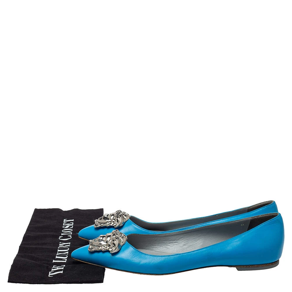 Versace Blue Leather Medusa Pointed Toe Ballet Flats Size 41 For Women 11 Versace Blue Leather Medusa Pointed Toe Ballet Flats Size 41 For Women - Image 11