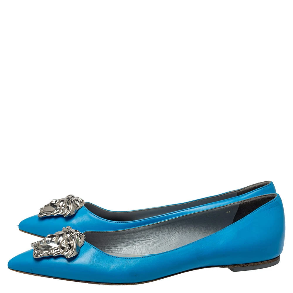 Versace Blue Leather Medusa Pointed Toe Ballet Flats Size 41 For Women 4 Versace Blue Leather Medusa Pointed Toe Ballet Flats Size 41 For Women - Image 4