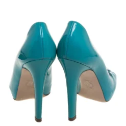 Versace Sky Blue Patent Leather Slip On Peep Toe Platform Pumps Size 41 For Women -Versace Official Website luxury women versace used shoes p390638 004