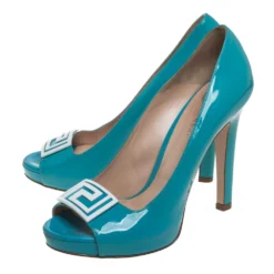 Versace Sky Blue Patent Leather Slip On Peep Toe Platform Pumps Size 41 For Women -Versace Official Website luxury women versace used shoes p390638 007