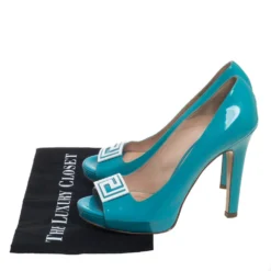 Versace Sky Blue Patent Leather Slip On Peep Toe Platform Pumps Size 41 For Women -Versace Official Website luxury women versace used shoes p390638 009