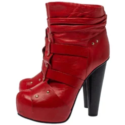 Versace Red Leather Slip On Ankle Boots Size 39 For Women 12 Versace Red Leather Slip On Ankle Boots Size 39 For Women -Versace Official Website luxury women versace used shoes p392355 001
