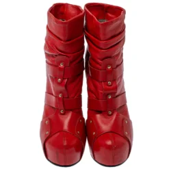 Versace Red Leather Slip On Ankle Boots Size 39 For Women 11 Versace Red Leather Slip On Ankle Boots Size 39 For Women -Versace Official Website luxury women versace used shoes p392355 002