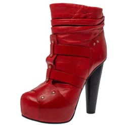 Versace Red Leather Slip On Ankle Boots Size 39 For Women