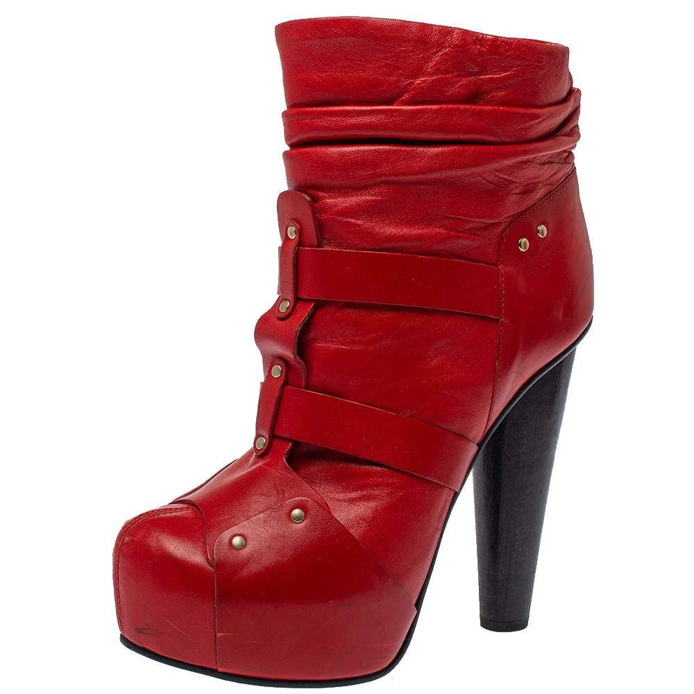 Versace Red Leather Slip On Ankle Boots Size 39 For Women 1 Versace Red Leather Slip On Ankle Boots Size 39 For Women