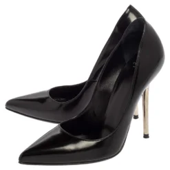 Versace Black Leather Pointed Toe Pumps Size 35.5 For Women -Versace Official Website luxury women versace used shoes p395605 001