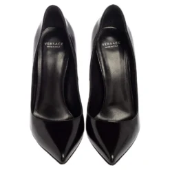 Versace Black Leather Pointed Toe Pumps Size 35.5 For Women -Versace Official Website luxury women versace used shoes p395605 004