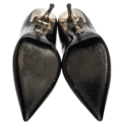 Versace Black Leather Pointed Toe Pumps Size 35.5 For Women -Versace Official Website luxury women versace used shoes p395605 006