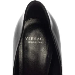 Versace Black Leather Pointed Toe Pumps Size 35.5 For Women -Versace Official Website luxury women versace used shoes p395605 007