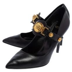 Versace Black Leather Medusa Embellished Mary Jane Pumps Size 40 For Women -Versace Official Website luxury women versace used shoes p401713 004