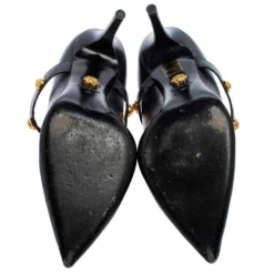 Versace Black Leather Medusa Embellished Mary Jane Pumps Size 40 For Women -Versace Official Website luxury women versace used shoes p401713 006