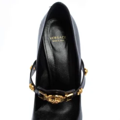 Versace Black Leather Medusa Embellished Mary Jane Pumps Size 40 For Women -Versace Official Website luxury women versace used shoes p401713 007