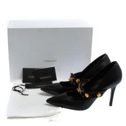 Versace Black Leather Medusa Embellished Mary Jane Pumps Size 40 For Women -Versace Official Website luxury women versace used shoes p401713 008