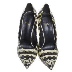 Versace Off White/Light Black Patent Leather Pointed Toe Pumps Size 39 For Women -Versace Official Website luxury women versace used shoes p403142 004