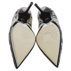 Versace Off White/Light Black Patent Leather Pointed Toe Pumps Size 39 For Women -Versace Official Website luxury women versace used shoes p403142 006