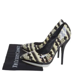 Versace Off White/Light Black Patent Leather Pointed Toe Pumps Size 39 For Women -Versace Official Website luxury women versace used shoes p403142 008