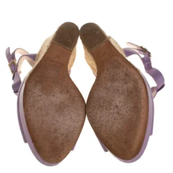 Versace Metallic Purple Leather Wedge Sandals Size 37 For Women -Versace Official Website luxury women versace used shoes p405425 001