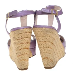 Versace Metallic Purple Leather Wedge Sandals Size 37 For Women -Versace Official Website luxury women versace used shoes p405425 002