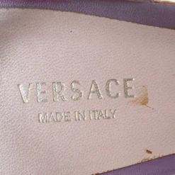 Versace Metallic Purple Leather Wedge Sandals Size 37 For Women -Versace Official Website luxury women versace used shoes p405425 005