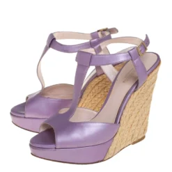 Versace Metallic Purple Leather Wedge Sandals Size 37 For Women -Versace Official Website luxury women versace used shoes p405425 007