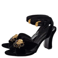 Versace Black Velvet Medusa Embellished Criss Criss Ankle Strap Sandals Size 39.5 For Women -Versace Official Website luxury women versace used shoes p408689 002