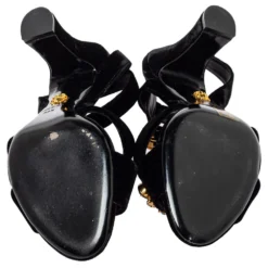 Versace Black Velvet Medusa Embellished Criss Criss Ankle Strap Sandals Size 39.5 For Women -Versace Official Website luxury women versace used shoes p408689 005