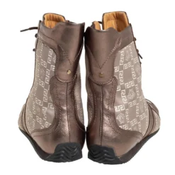 Versace Metallic Bronze Leather And Monogram Fabric High Top Sneakers Size 39 For Women -Versace Official Website luxury women versace used shoes p411128 007