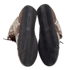 Versace Metallic Bronze Leather And Monogram Fabric High Top Sneakers Size 39 For Women -Versace Official Website luxury women versace used shoes p411128 008