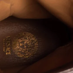 Versace Metallic Bronze Leather And Monogram Fabric High Top Sneakers Size 39 For Women -Versace Official Website luxury women versace used shoes p411128 009