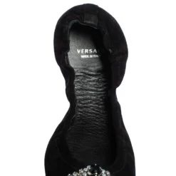 Versace Black Suede Embellished Scrunch Ballet Flats Size 36 For Women -Versace Official Website luxury women versace used shoes p414821 003