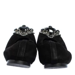 Versace Black Suede Embellished Scrunch Ballet Flats Size 36 For Women -Versace Official Website luxury women versace used shoes p414821 005