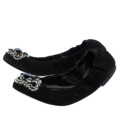 Versace Black Suede Embellished Scrunch Ballet Flats Size 36 For Women -Versace Official Website luxury women versace used shoes p414821 006
