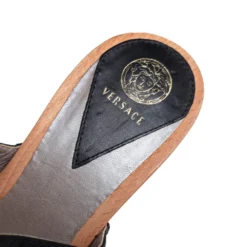 Versace Black/Yellow Barocco Printed Leather Clog Platform Sandals Size 36 For Women -Versace Official Website luxury women versace used shoes p418974 005