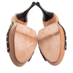 Versace Black/Yellow Barocco Printed Leather Clog Platform Sandals Size 36 For Women -Versace Official Website luxury women versace used shoes p418974 008