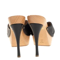 Versace Black Leather Slide Sandals Size 37 For Women -Versace Official Website luxury women versace used shoes p420926 002