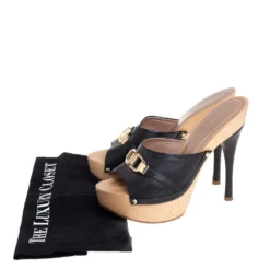 Versace Black Leather Slide Sandals Size 37 For Women -Versace Official Website luxury women versace used shoes p420926 009