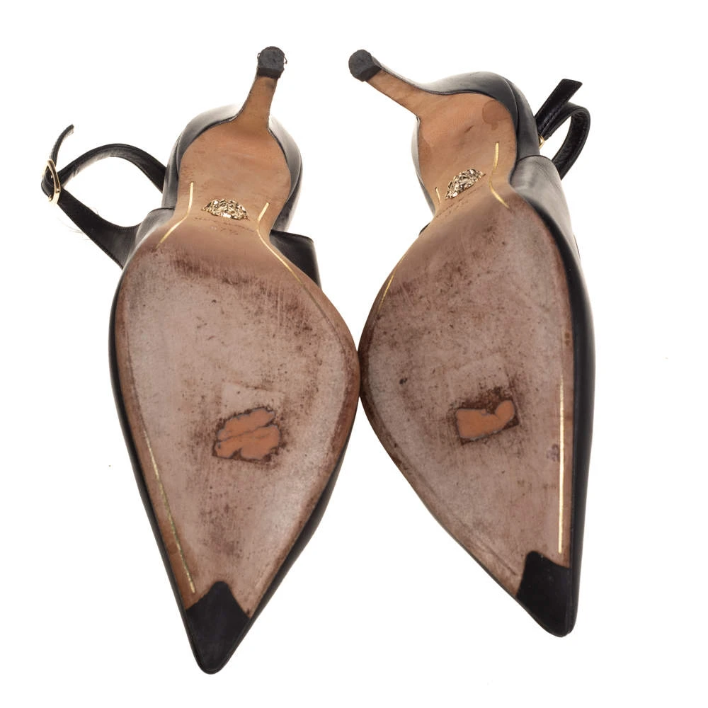 Versace Black Leather Palazzo Medusa Slingback Pumps Size 37.5 For Women 6 Versace Black Leather Palazzo Medusa Slingback Pumps Size 37.5 For Women - Image 6