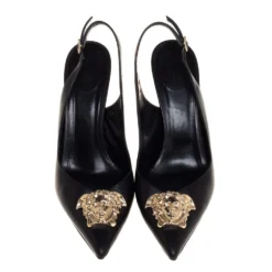Versace Black Leather Palazzo Medusa Slingback Pumps Size 37.5 For Women 10 Versace Black Leather Palazzo Medusa Slingback Pumps Size 37.5 For Women -Versace Official Website luxury women versace used shoes p428649 003