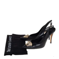 Versace Black Leather Palazzo Medusa Slingback Pumps Size 37.5 For Women 15 Versace Black Leather Palazzo Medusa Slingback Pumps Size 37.5 For Women -Versace Official Website luxury women versace used shoes p428649 008