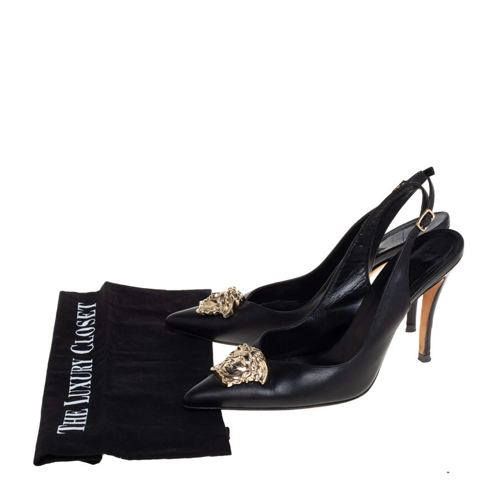 Versace Black Leather Palazzo Medusa Slingback Pumps Size 37.5 For Women 8 Versace Black Leather Palazzo Medusa Slingback Pumps Size 37.5 For Women - Image 8