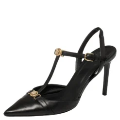 Versace Black Leather Medusa Slingback Pumps Size 39 For Women