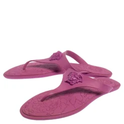 Versace Purple Rubber Medusa Thong Flats Size 39 For Women -Versace Official Website luxury women versace used shoes p433751 003
