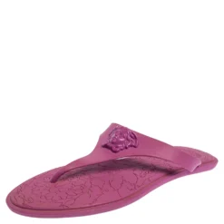 Versace Purple Rubber Medusa Thong Flats Size 39 For Women