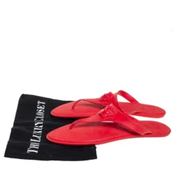Versace Red Rubber Medusa Thong Flat Sandals Size 39 For Women -Versace Official Website luxury women versace used shoes p435139 002