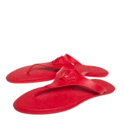 Versace Red Rubber Medusa Thong Flat Sandals Size 39 For Women -Versace Official Website luxury women versace used shoes p435139 003