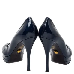 Versace Blue Patent Leather Peep Toe Platform Pumps Size 37 For Women -Versace Official Website luxury women versace used shoes p437389 001